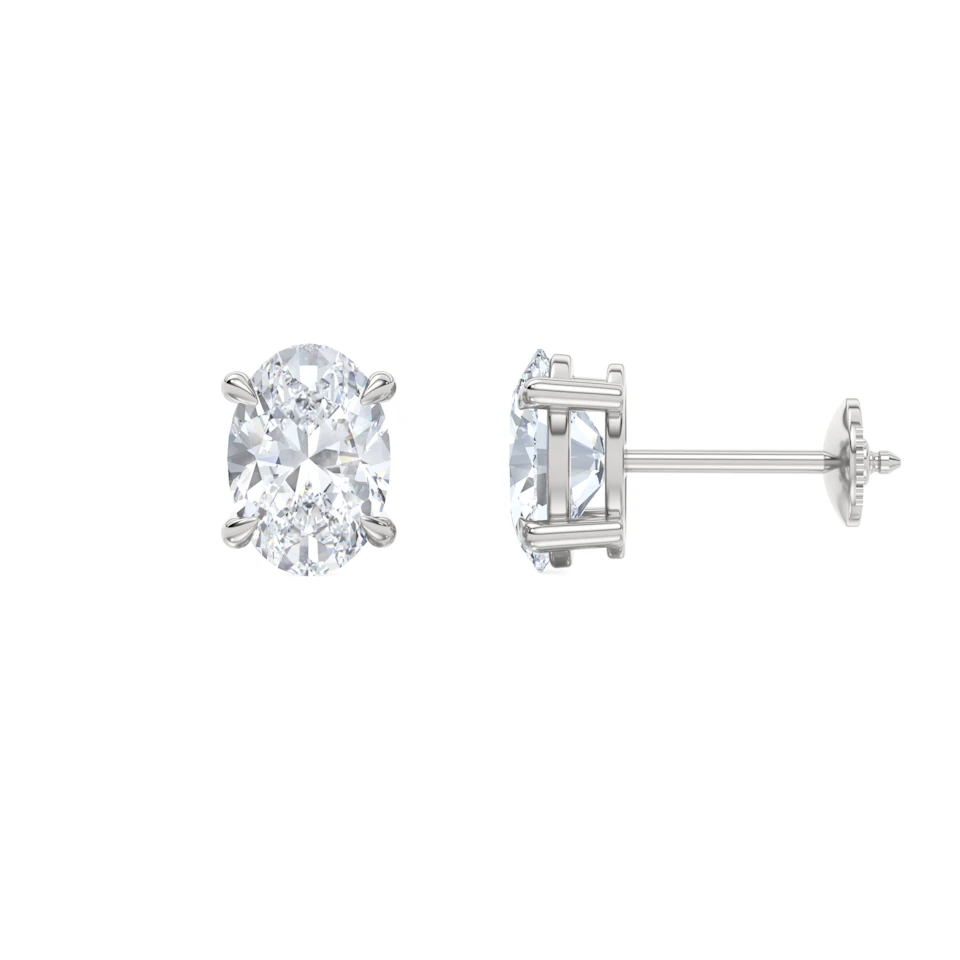 3.00ct Oval Cut Lab Diamond Stud Earrings in 18K White Gold
