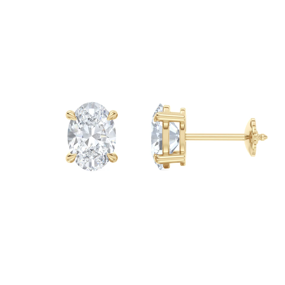 3.00ct Oval Cut Lab Diamond Stud Earrings in 18K Yellow Gold