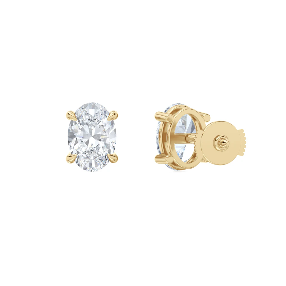 3.00ct Oval Cut Lab Diamond Stud Earrings in 18K Yellow Gold