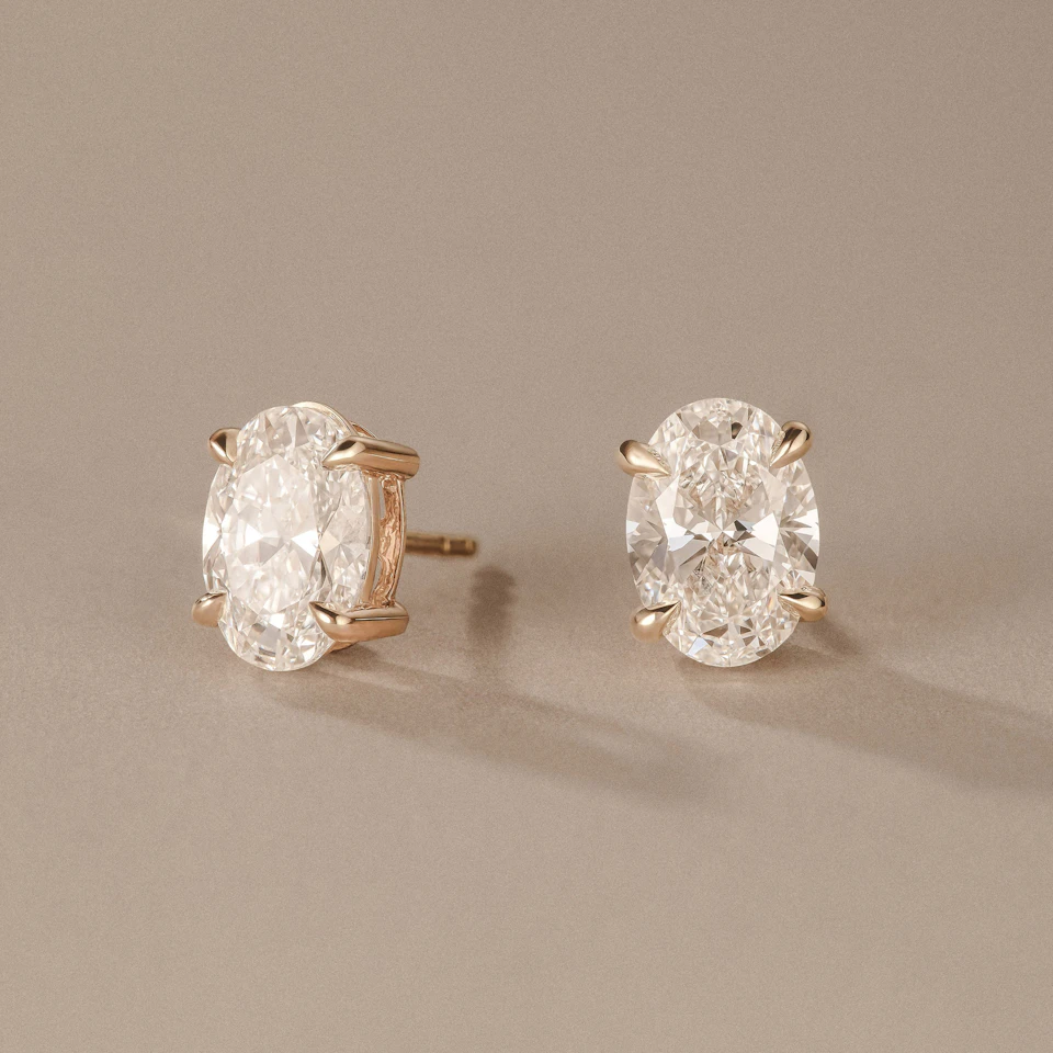 3.00ct Oval Cut Lab Diamond Stud Earrings in 18K Yellow Gold