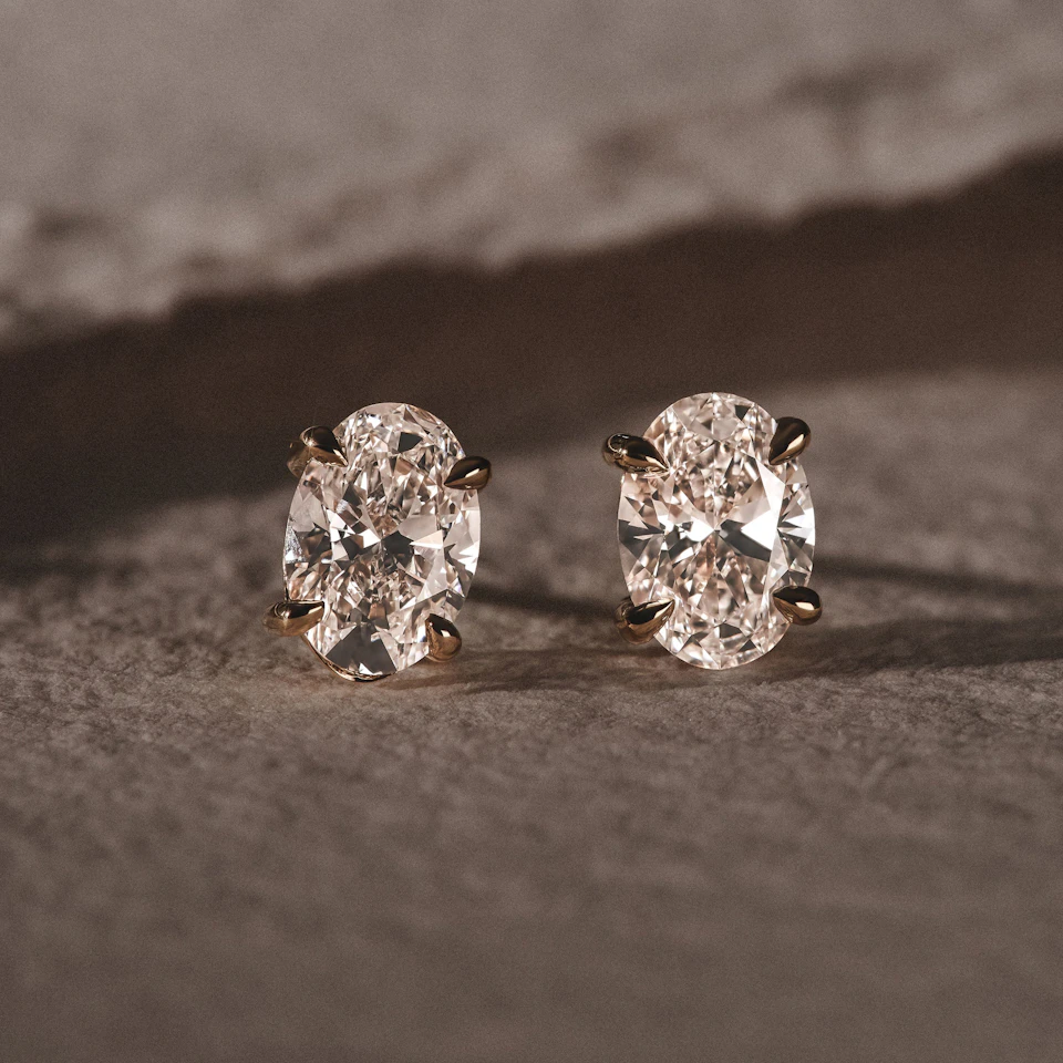 3.00ct Oval Cut Lab Diamond Stud Earrings in 18K Yellow Gold