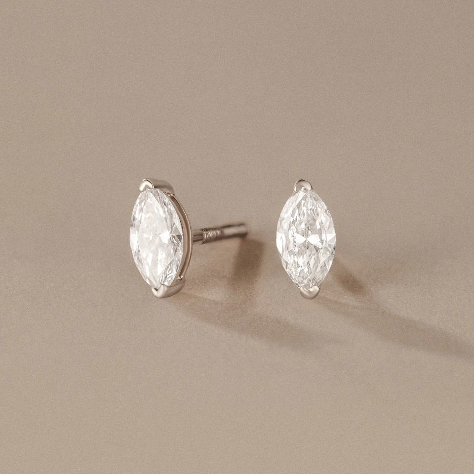 0.50ct Marquise Cut Lab Diamond Stud Earrings in 18K White Gold