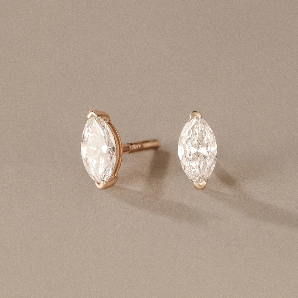 0.50ct Marquise Cut Lab Diamond Stud Earrings in 18K Yellow Gold