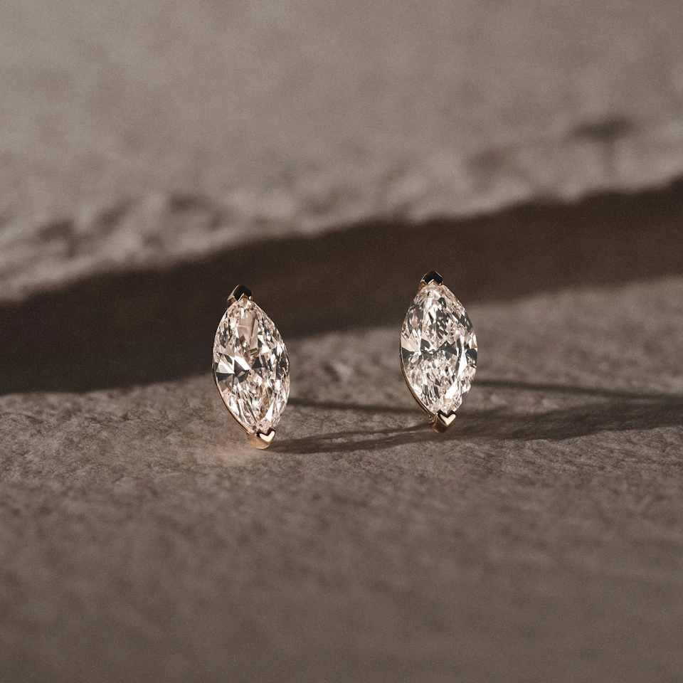 0.50ct Marquise Cut Lab Diamond Stud Earrings in 18K Yellow Gold