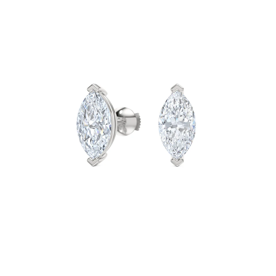 1.00ct Marquise Cut Lab Diamond Stud Earrings in 18K White Gold