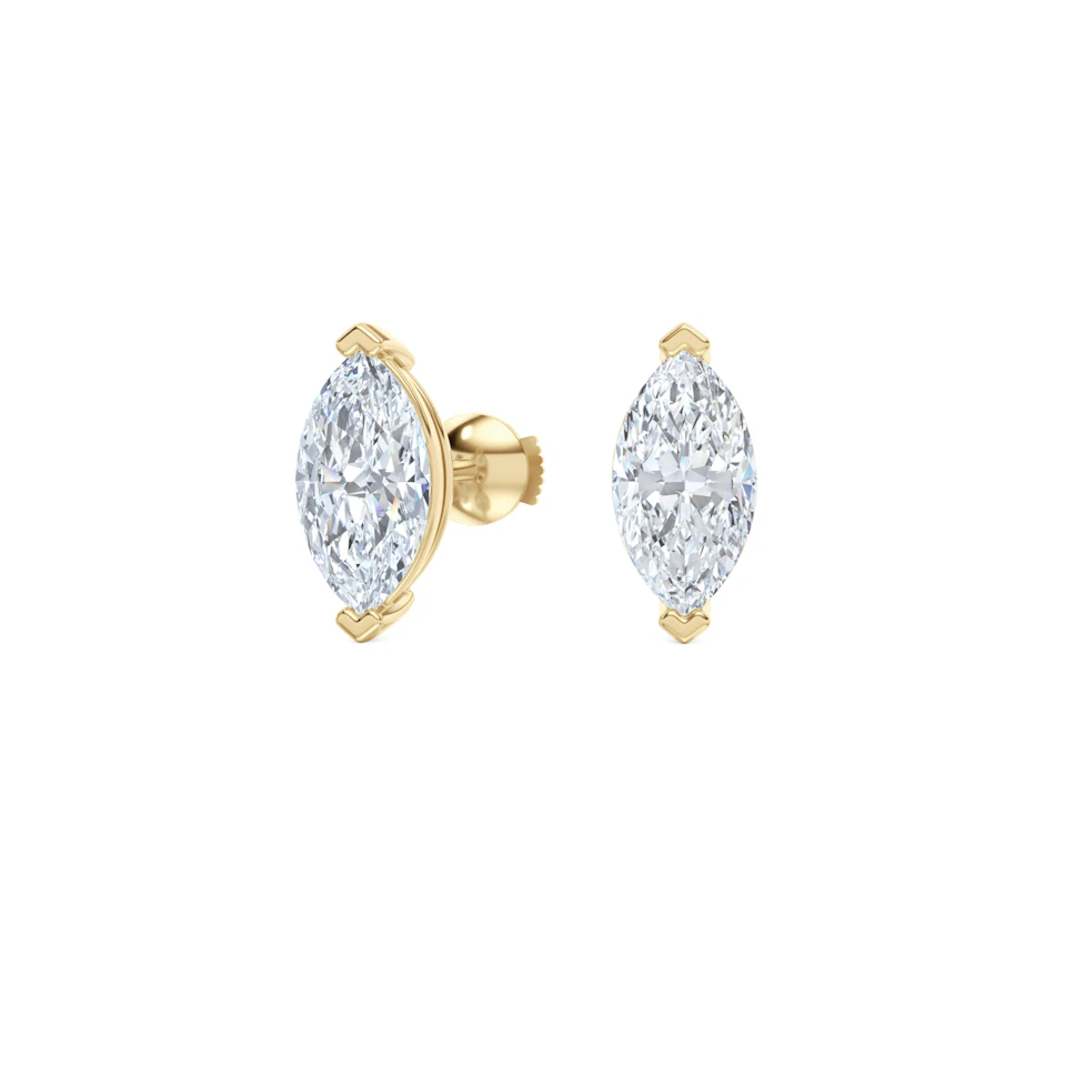 1.00ct Marquise Cut Lab Diamond Stud Earrings in 18K Yellow Gold