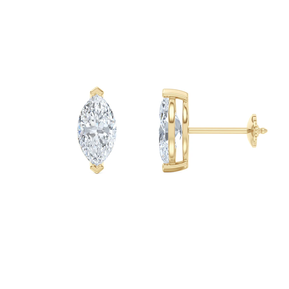 1.00ct Marquise Cut Lab Diamond Stud Earrings in 18K Yellow Gold