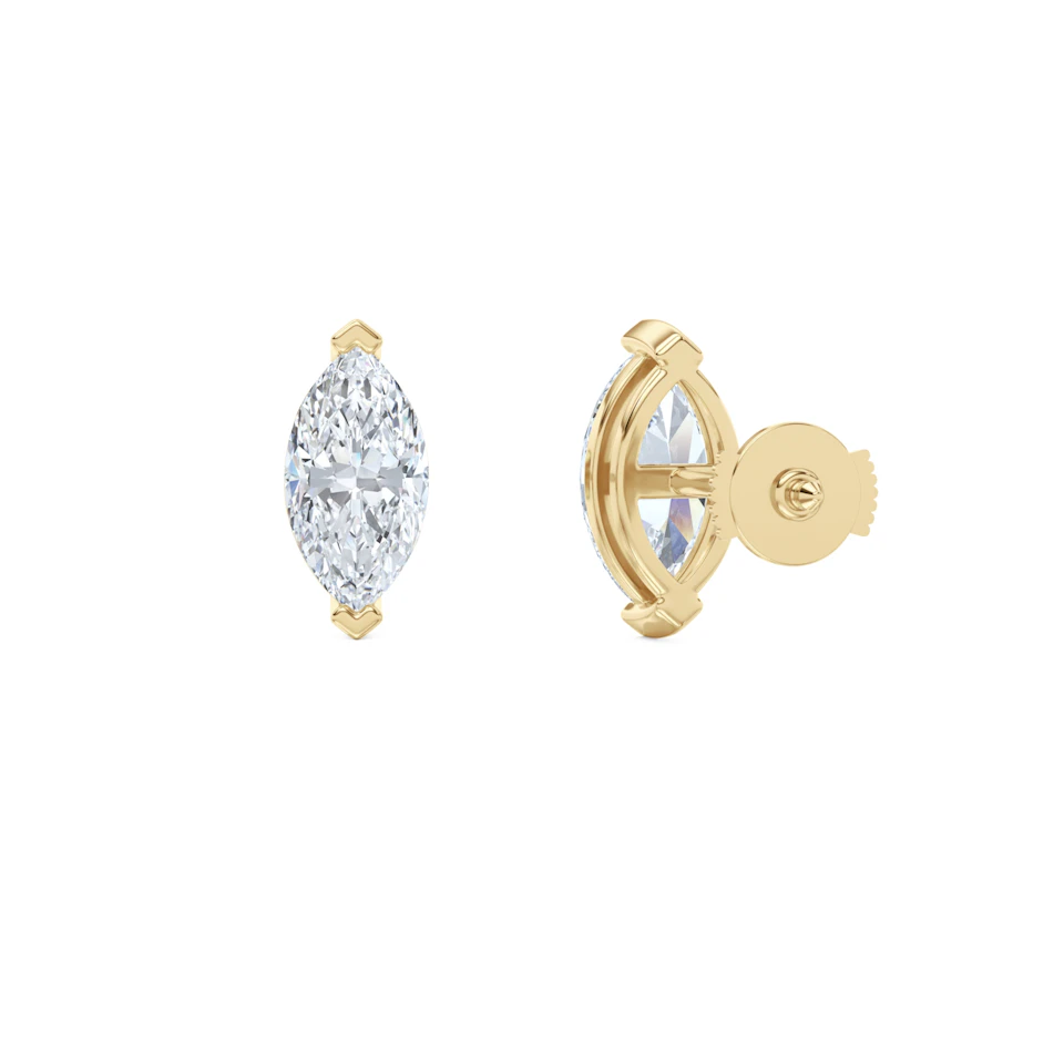 1.00ct Marquise Cut Lab Diamond Stud Earrings in 18K Yellow Gold