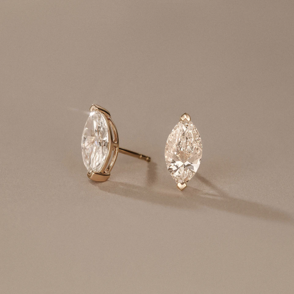 1.00ct Marquise Cut Lab Diamond Stud Earrings in 18K Yellow Gold