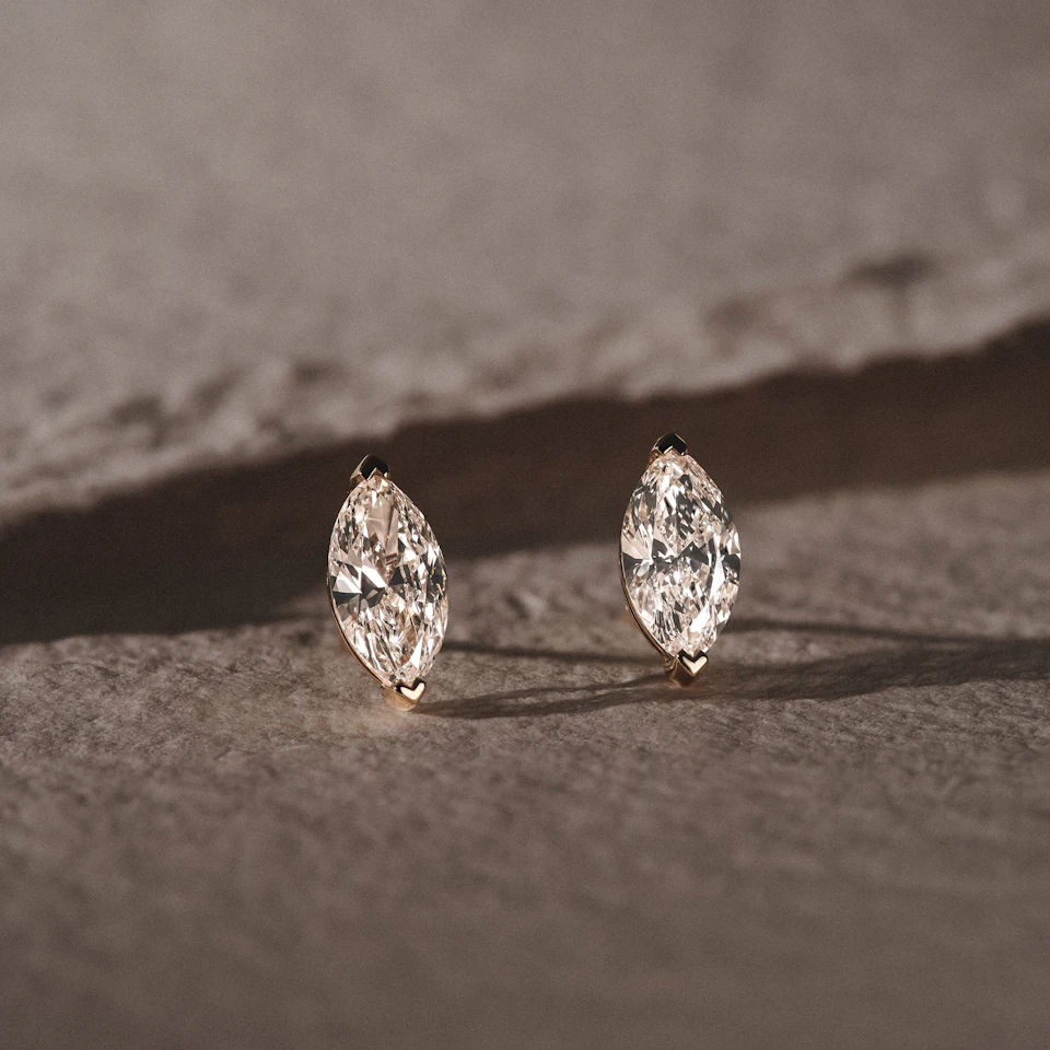 1.00ct Marquise Cut Lab Diamond Stud Earrings in 18K Yellow Gold