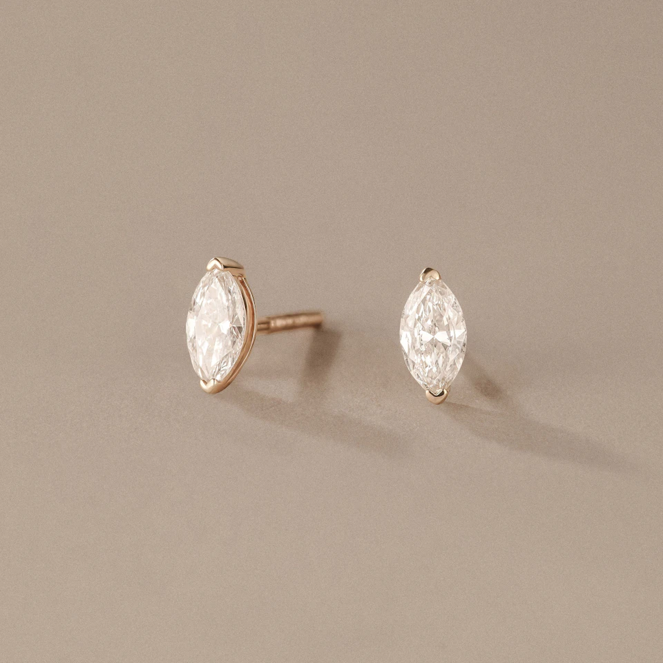 2.00ct Marquise Cut Lab Diamond Stud Earrings in 18K Yellow Gold