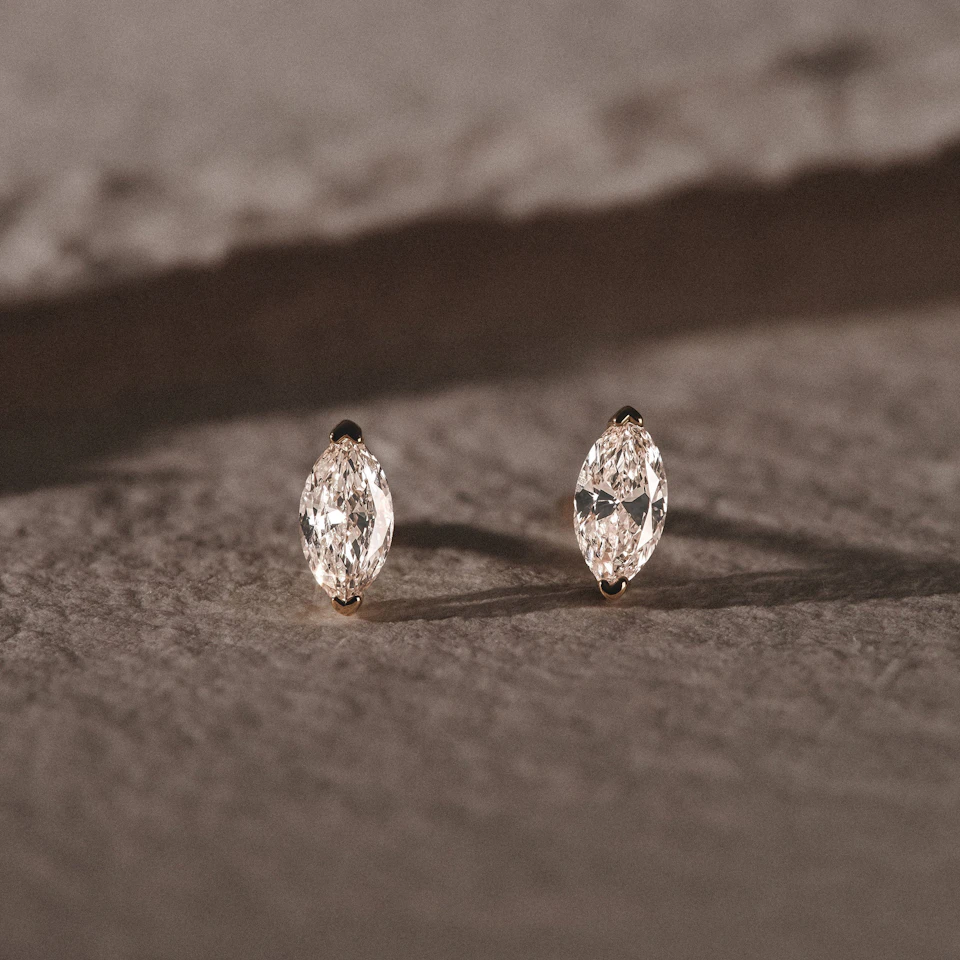 2.00ct Marquise Cut Lab Diamond Stud Earrings in 18K Yellow Gold