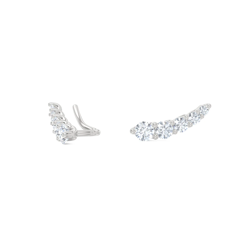 Legacy 1.00ct Round Cut Lab Diamond Ear Climber Earrings in 18K White Gold