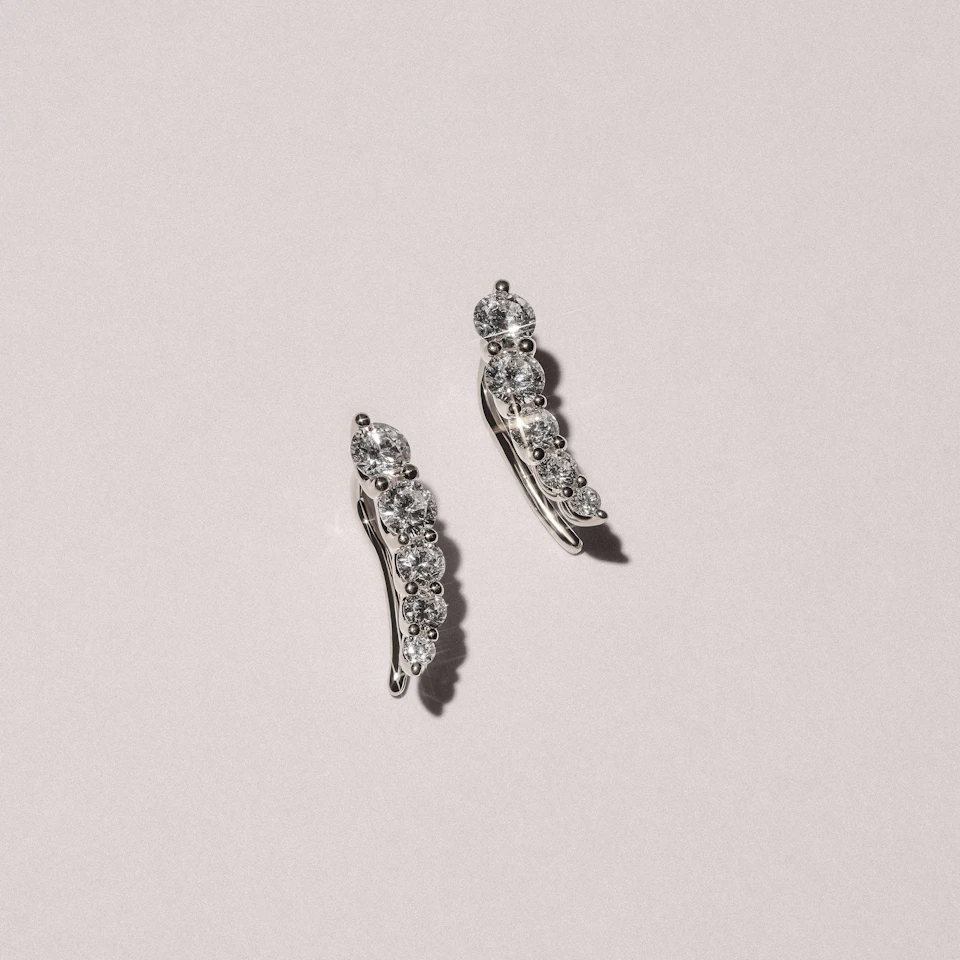 Legacy 1.00ct Round Cut Lab Diamond Ear Climber Earrings in 18K White Gold