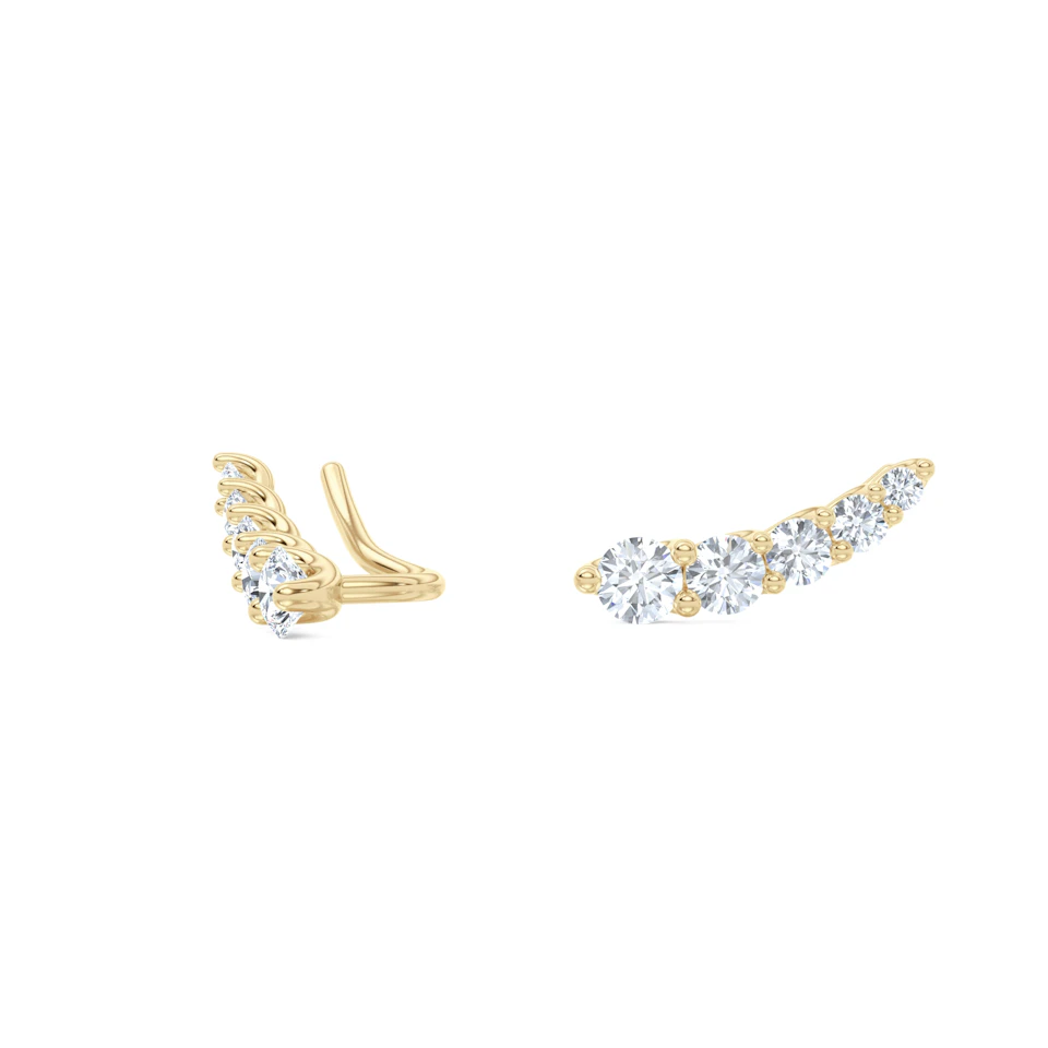 Legacy 1.00ct Round Cut Lab Diamond Ear Climber Stud Earrings in 18K Yellow Gold