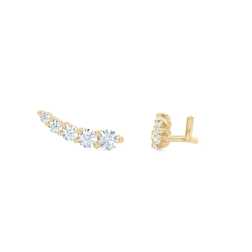 Legacy 1.00ct Round Cut Lab Diamond Ear Climber Stud Earrings in 18K Yellow Gold