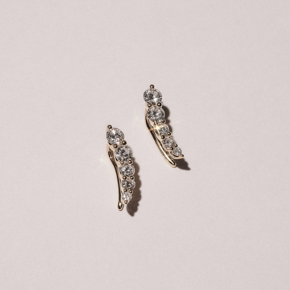 Legacy 1.00ct Round Cut Lab Diamond Ear Climber Stud Earrings in 18K Yellow Gold