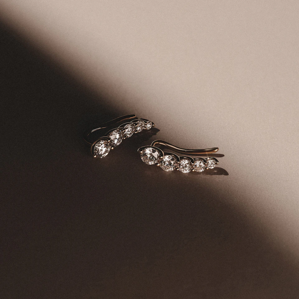 Legacy 1.00ct Round Cut Lab Diamond Ear Climber Stud Earrings in 18K Yellow Gold