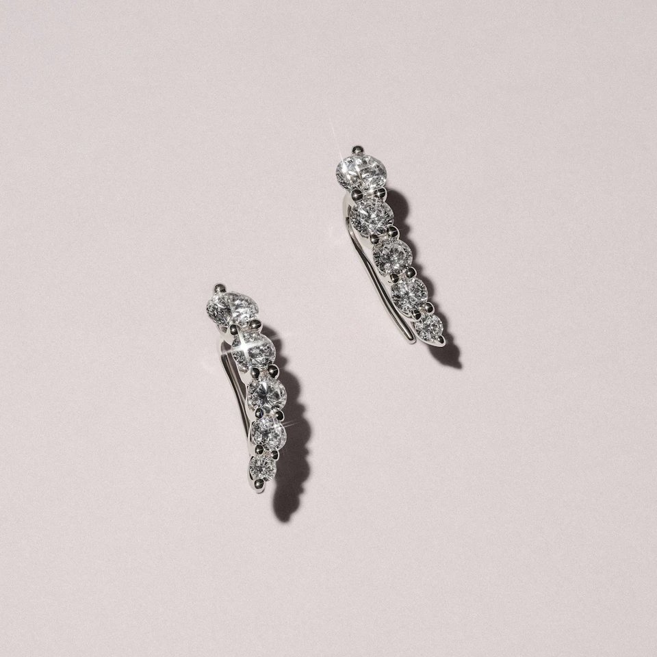 Legacy 2.00ct Round Cut Lab Diamond Ear Climber Earrings in 18K White Gold