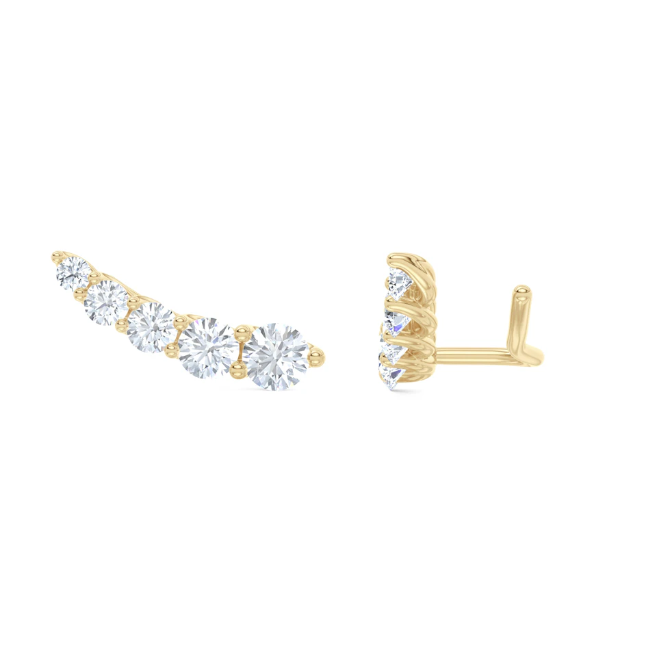 Legacy 2.00ct Round Cut Lab Diamond Ear Climber Earrings in 18K Yellow Gold