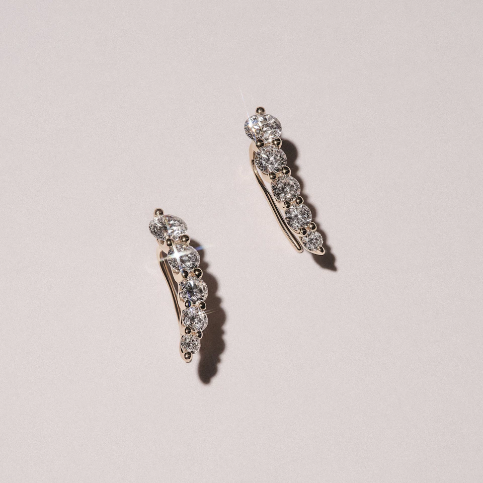 Legacy 2.00ct Round Cut Lab Diamond Ear Climber Earrings in 18K Yellow Gold