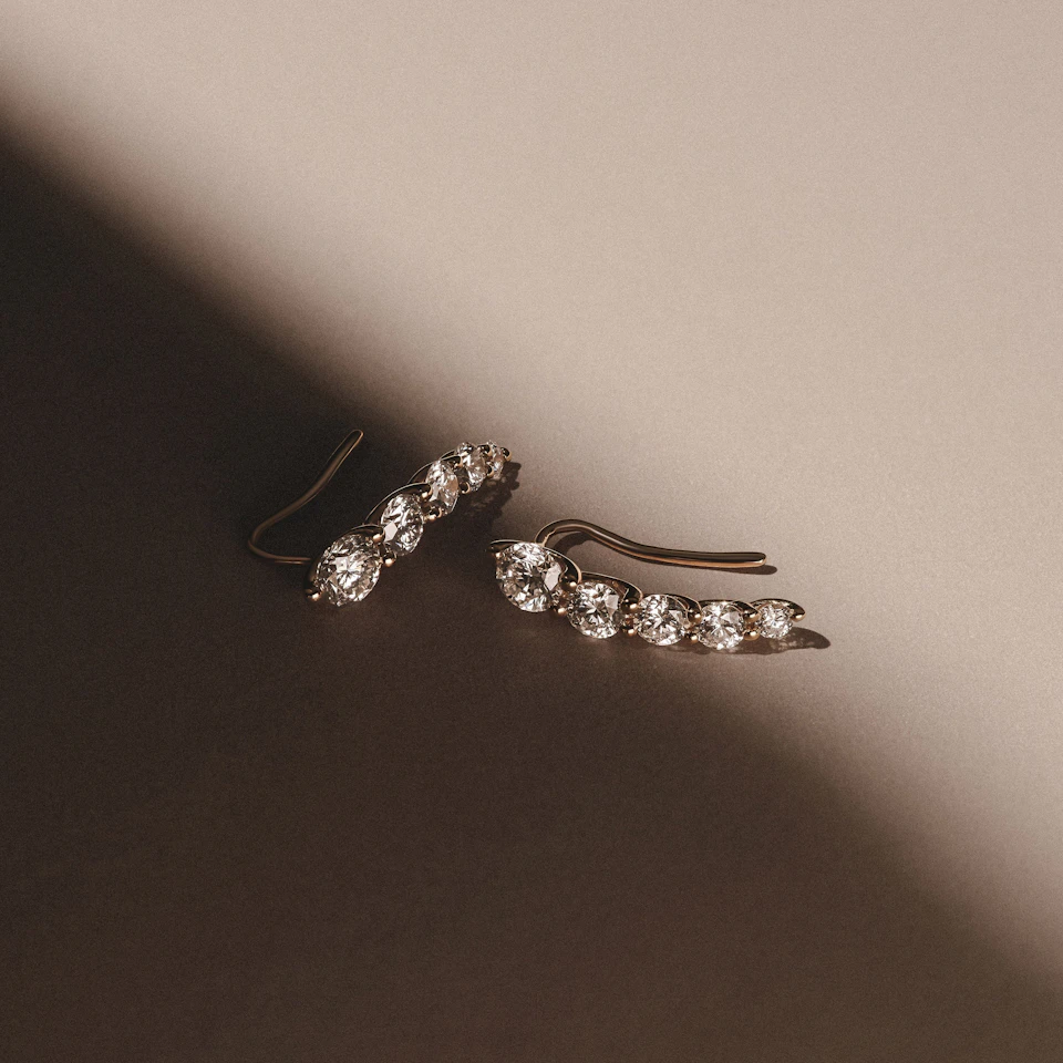 Legacy 2.00ct Round Cut Lab Diamond Ear Climber Earrings in 18K Yellow Gold