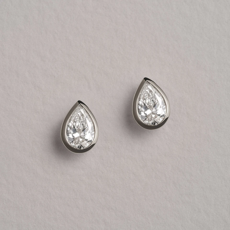 Bezel Set 1.00ct Pear Cut Lab Diamond Stud Earrings in Platinum