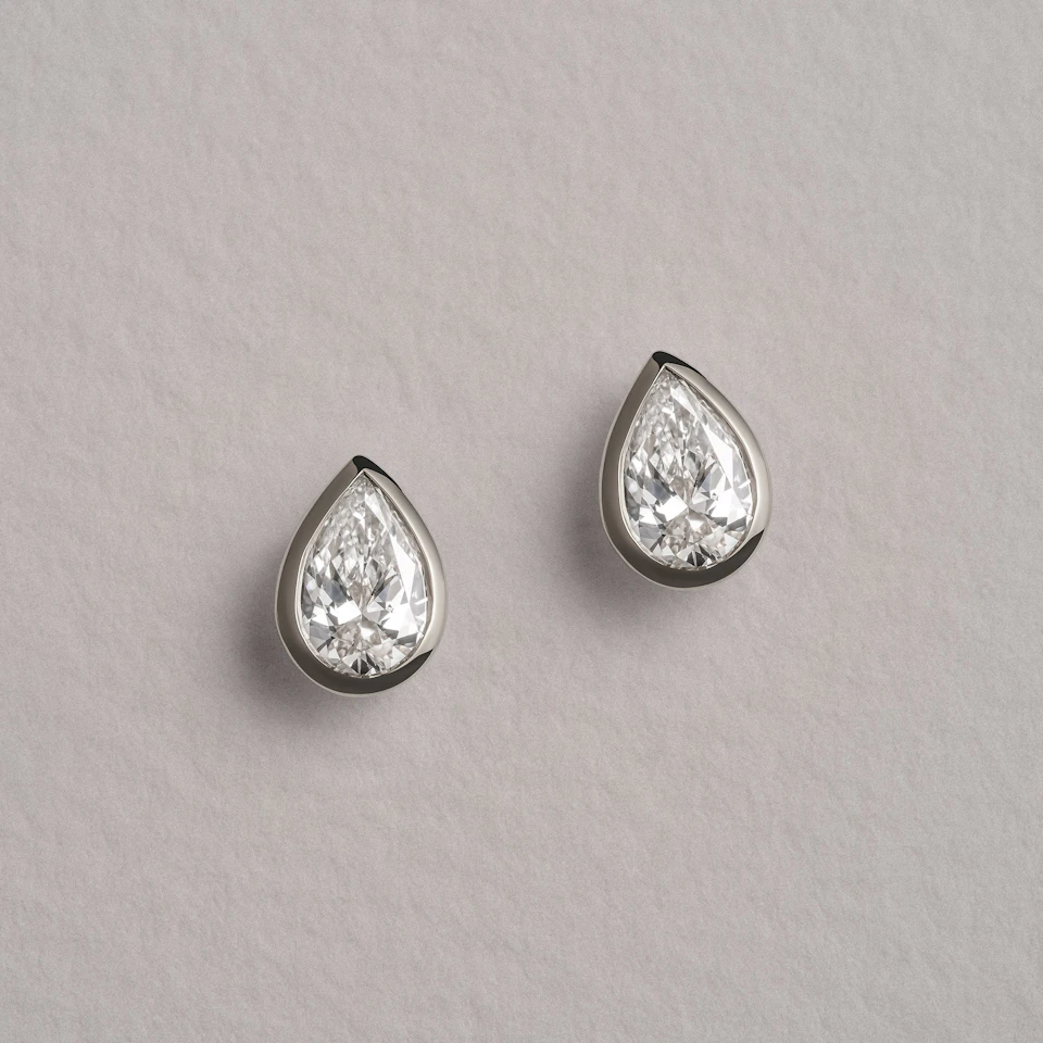 Bezel Set 1.00ct Pear Cut Lab Diamond Stud Earrings in 18K White Gold