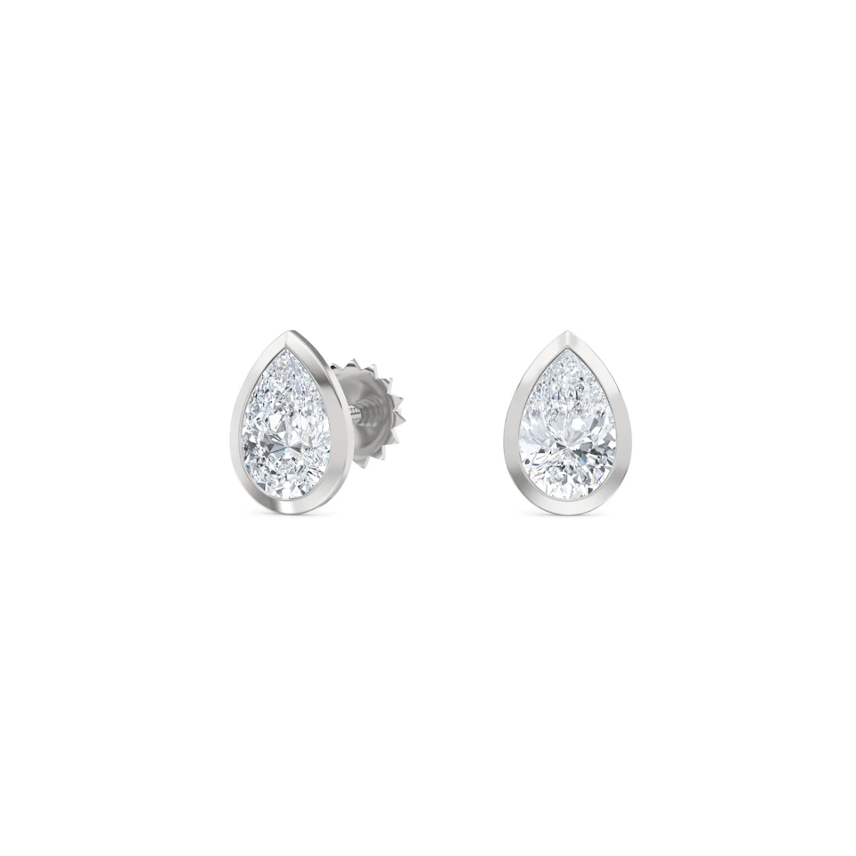 Bezel Set 1.00ct Pear Cut Lab Diamond Stud Earrings in Platinum
