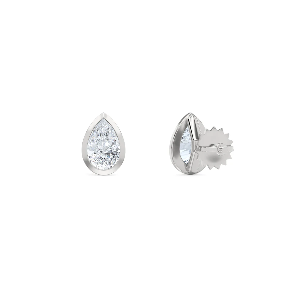 Bezel Set 1.00ct Pear Cut Lab Diamond Stud Earrings in 18K White Gold