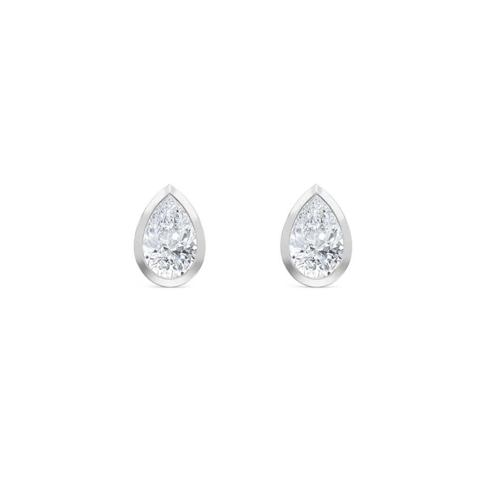 Bezel Set 1.00ct Pear Cut Lab Diamond Stud Earrings in 18K White Gold