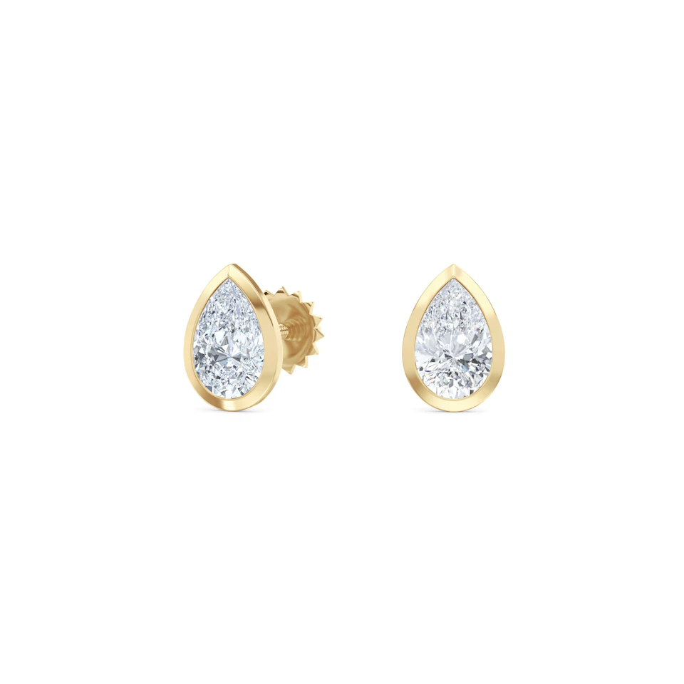Bezel Set 1.00ct Pear Cut Lab Diamond Stud Earrings in 18K Yellow Gold