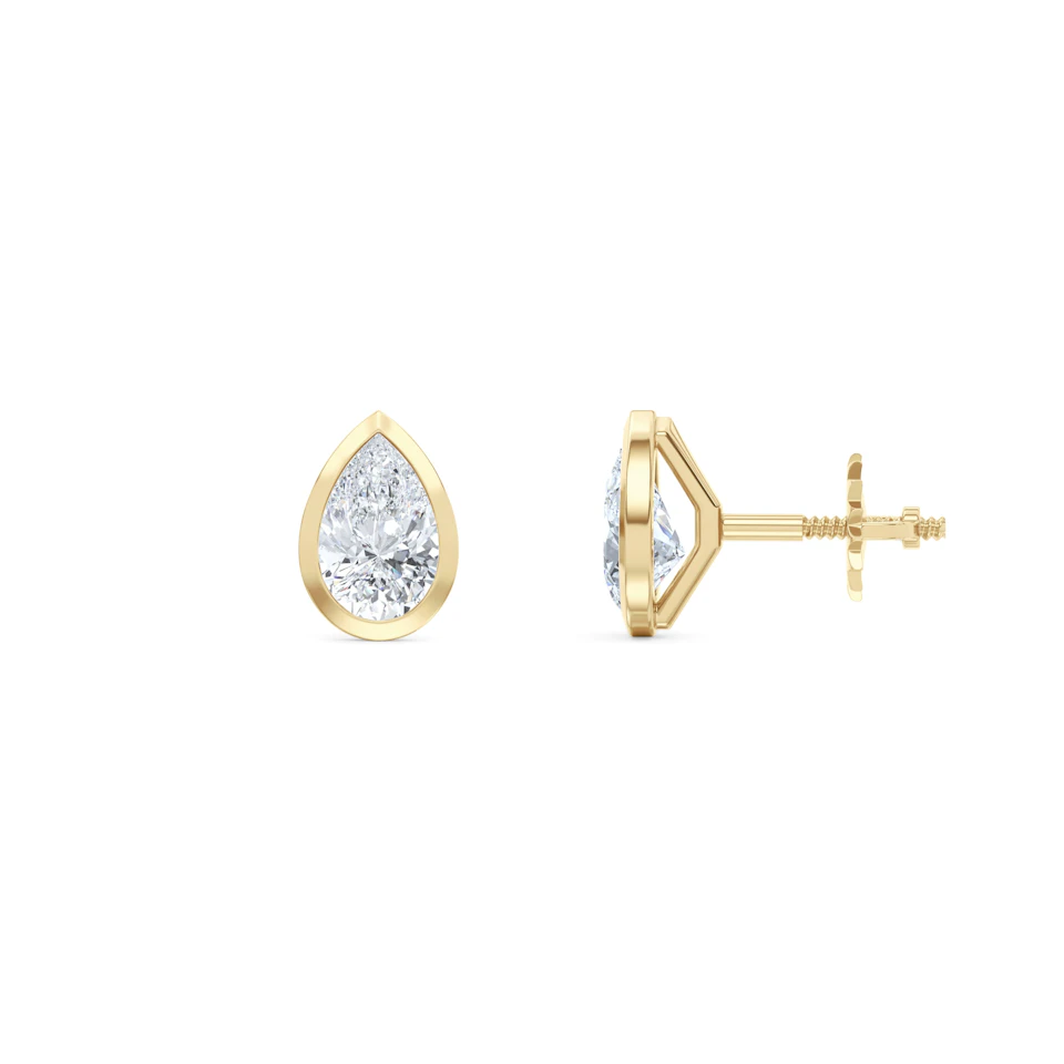 Bezel Set 1.00ct Pear Cut Lab Diamond Stud Earrings in 18K Yellow Gold