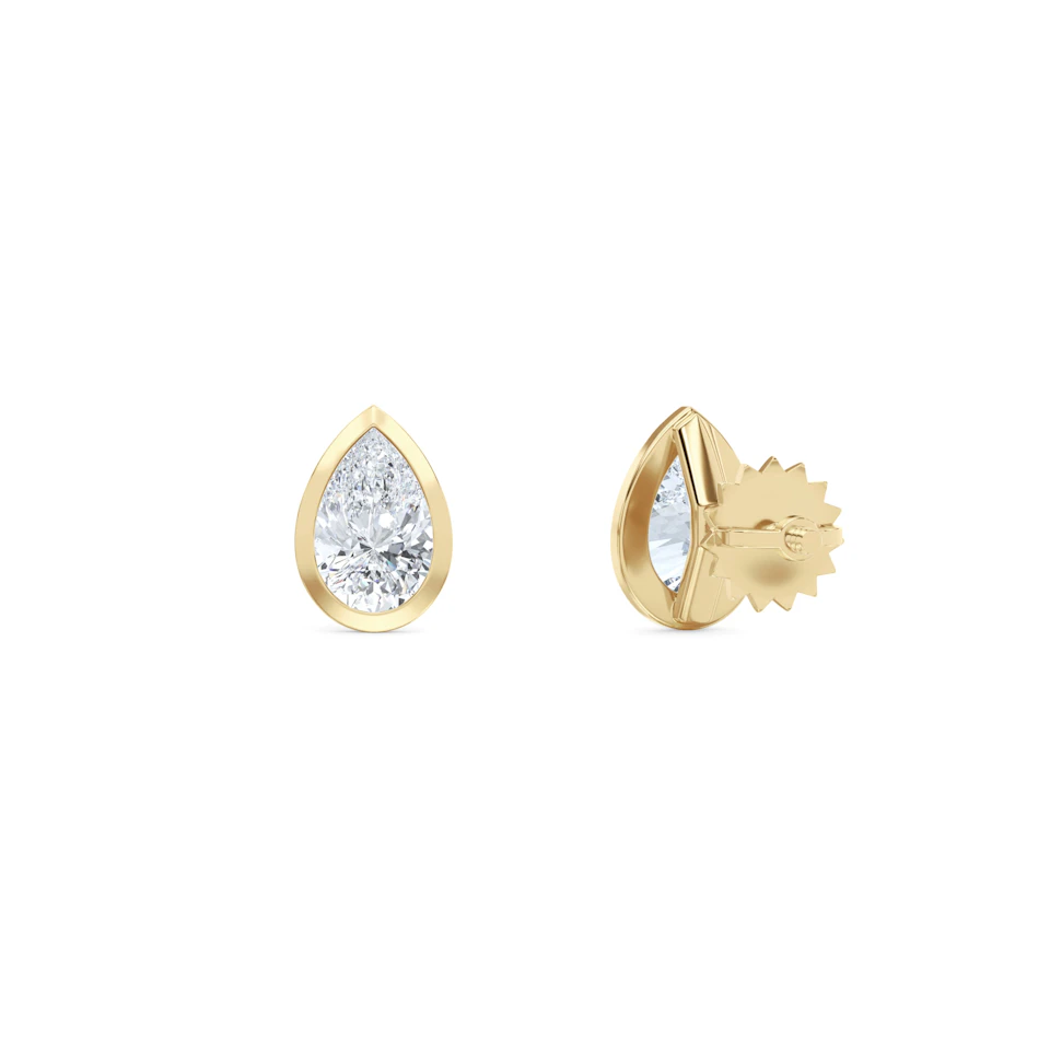 Bezel Set 1.00ct Pear Cut Lab Diamond Stud Earrings in 18K Yellow Gold
