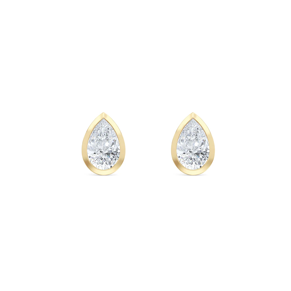 Bezel Set 1.00ct Pear Cut Lab Diamond Stud Earrings in 18K Yellow Gold