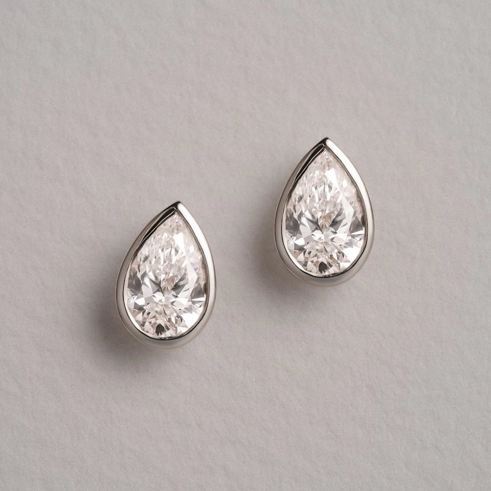 Bezel Set 2.00ct Pear Cut Lab Diamond Stud Earrings in Platinum