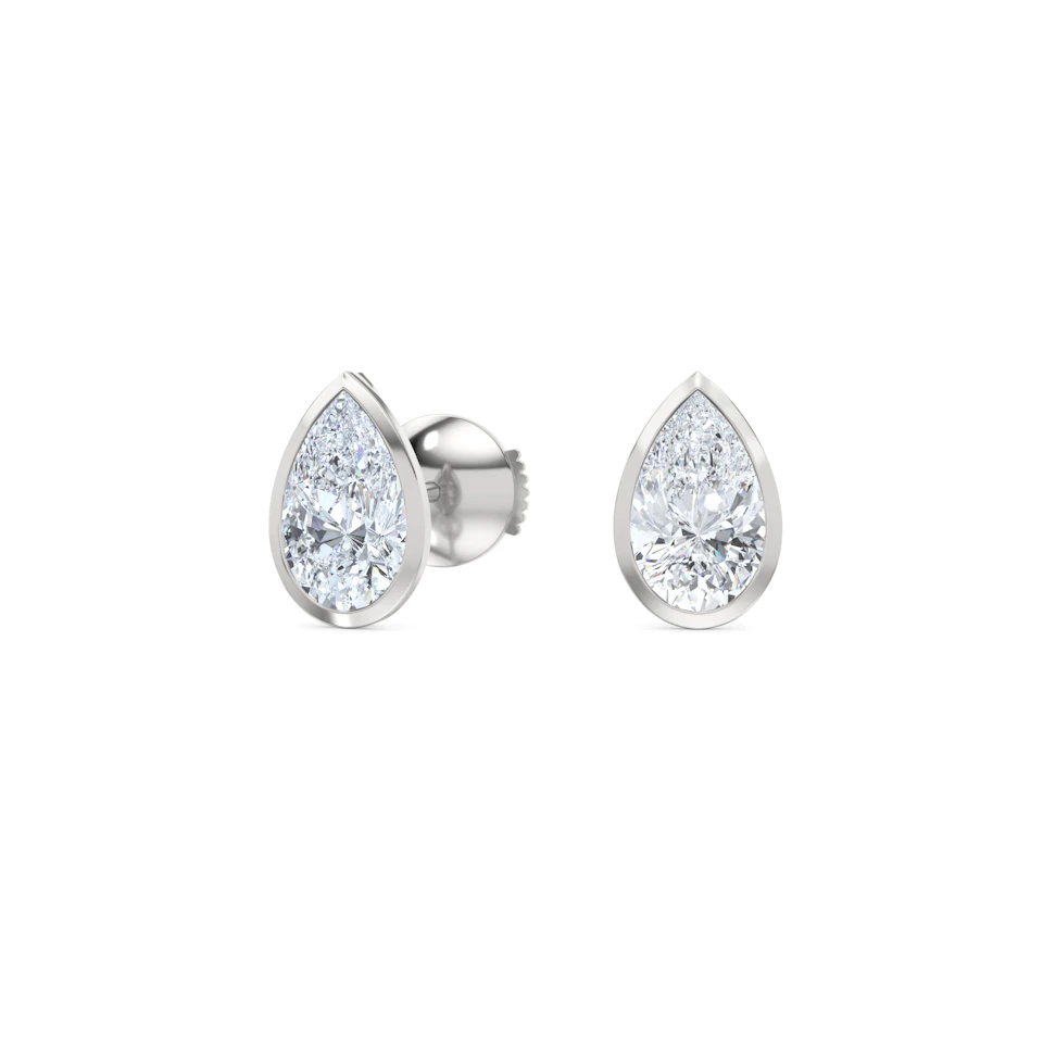 Bezel Set 2.00ct Pear Cut Lab Diamond Stud Earrings in Platinum