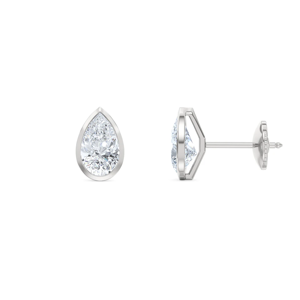 Bezel Set 2.00ct Pear Cut Lab Diamond Stud Earrings in Platinum