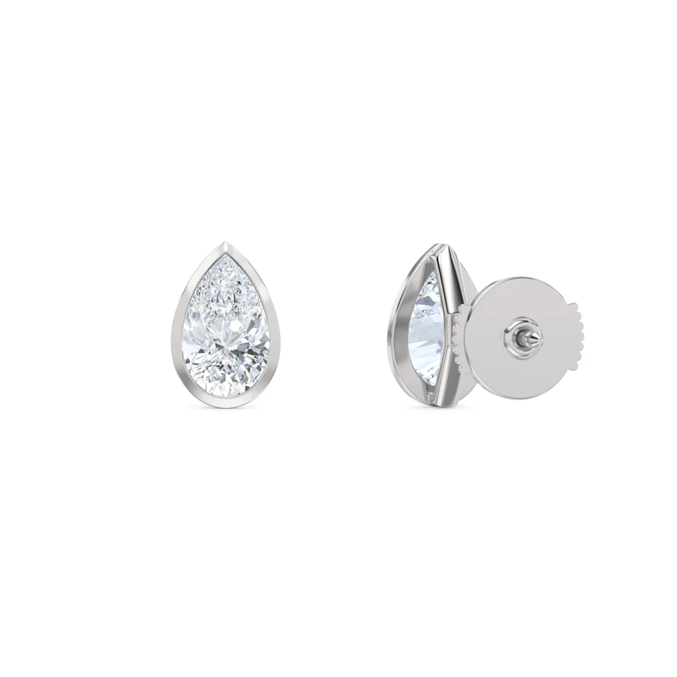 Bezel Set 2.00ct Pear Cut Lab Diamond Stud Earrings in Platinum