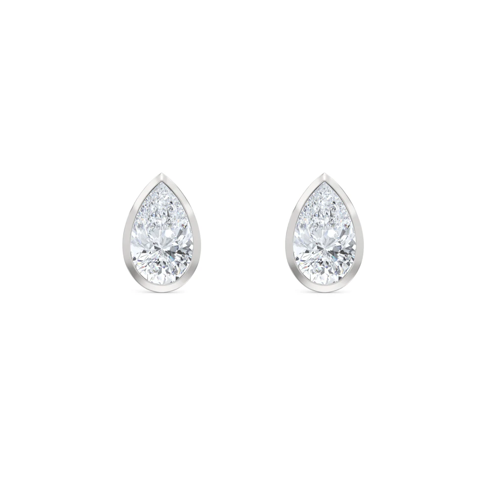 Bezel Set 2.00ct Pear Cut Lab Diamond Stud Earrings in 18K White Gold