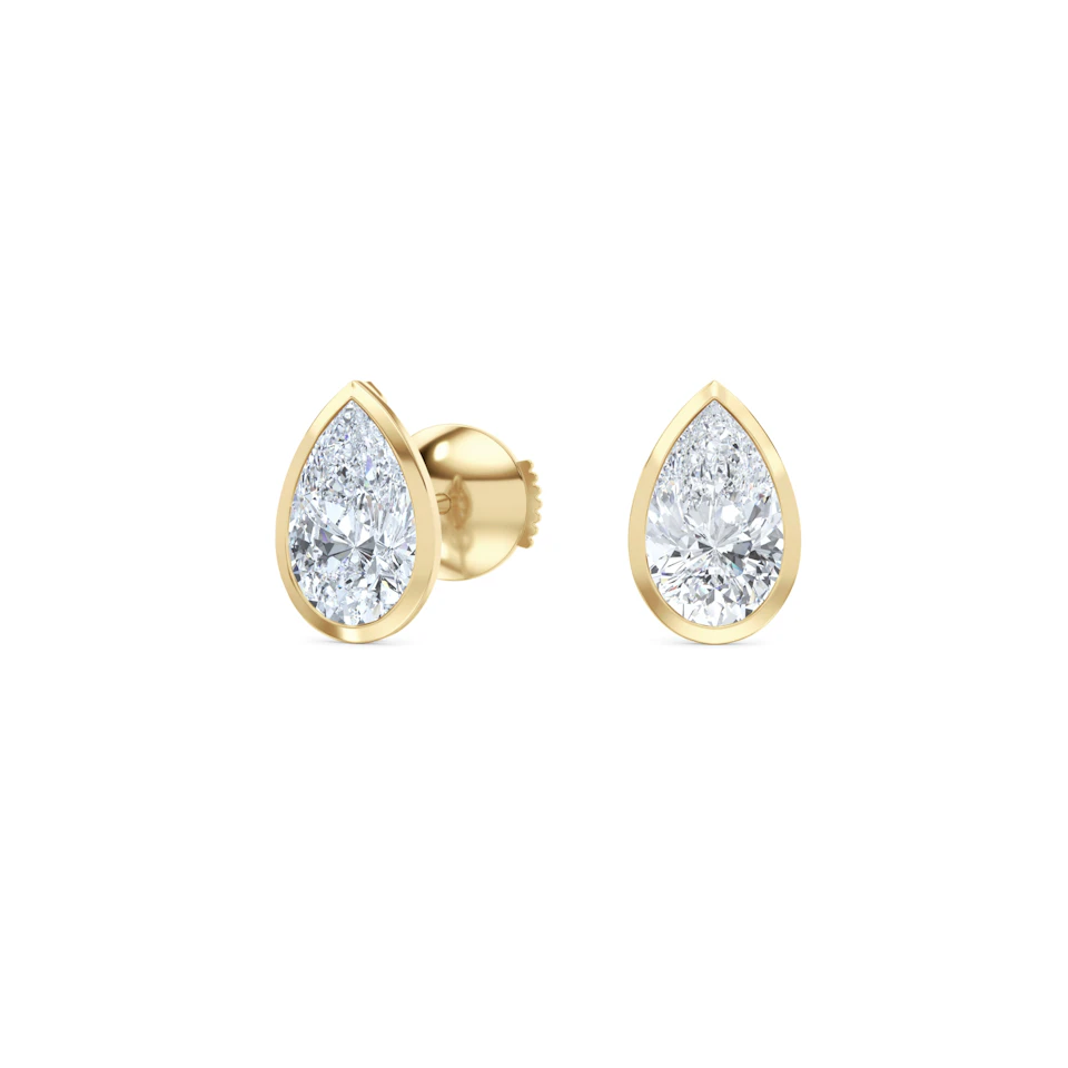Bezel Set 2.00ct Pear Cut Lab Diamond Stud Earrings in 18K Yellow Gold