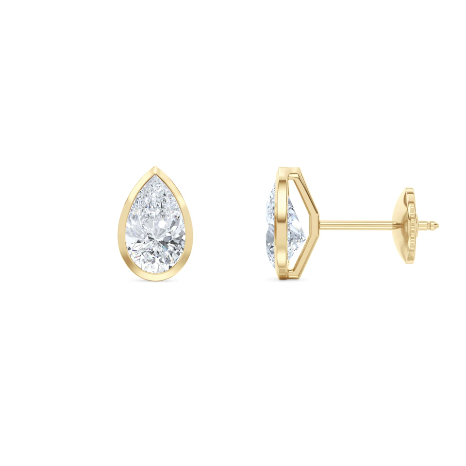 Bezel Set 2.00ct Pear Cut Lab Diamond Stud Earrings in 18K Yellow Gold