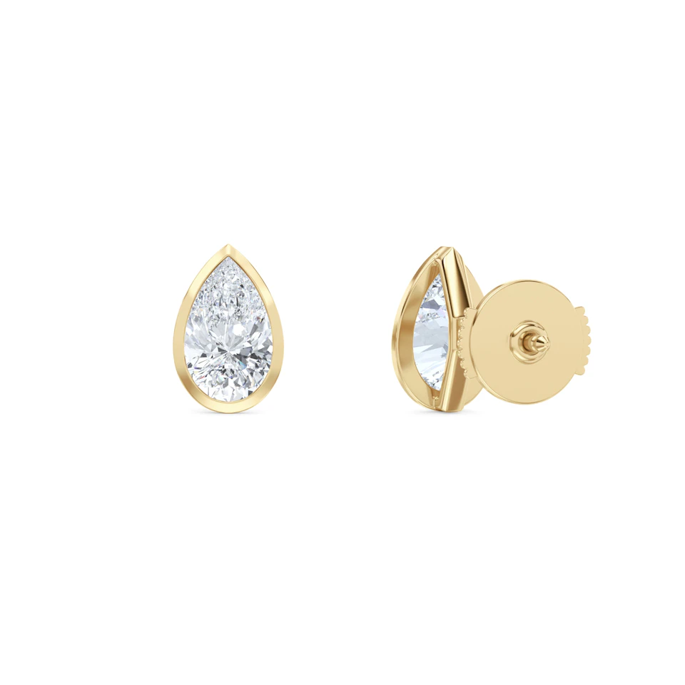 Bezel Set 2.00ct Pear Cut Lab Diamond Stud Earrings in 18K Yellow Gold