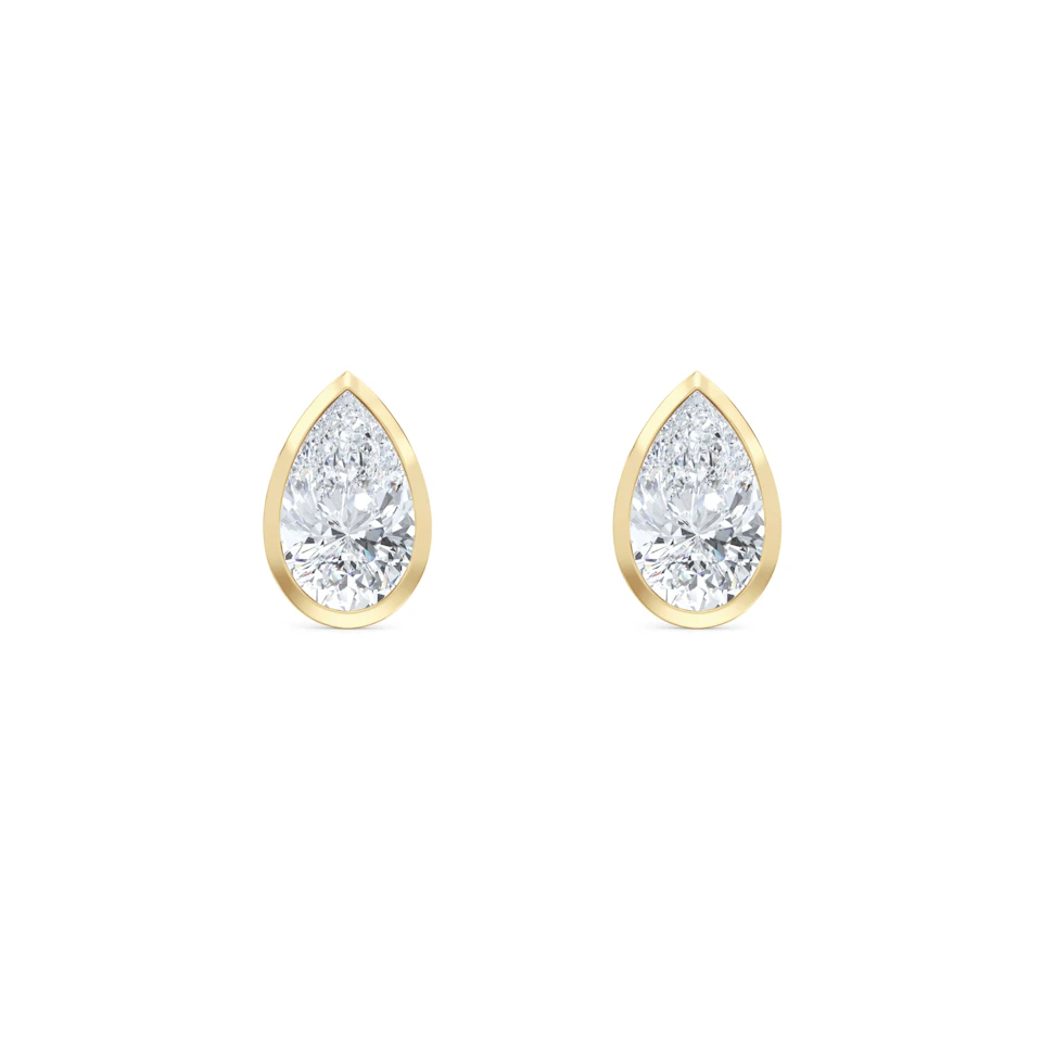 Bezel Set 2.00ct Pear Cut Lab Diamond Stud Earrings in 18K Yellow Gold