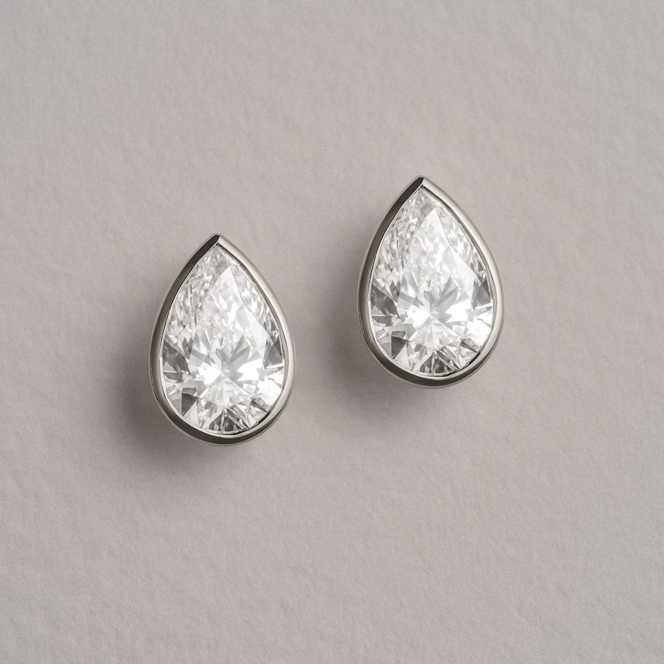 Bezel Set 3.00ct Pear Cut Lab Diamond Stud Earrings in 18K White Gold