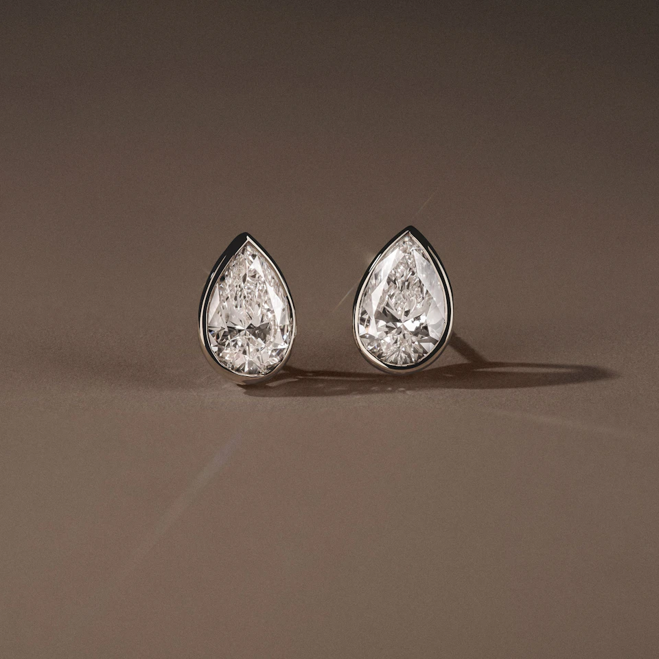 Bezel Set 3.00ct Pear Cut Lab Diamond Stud Earrings in 18K White Gold