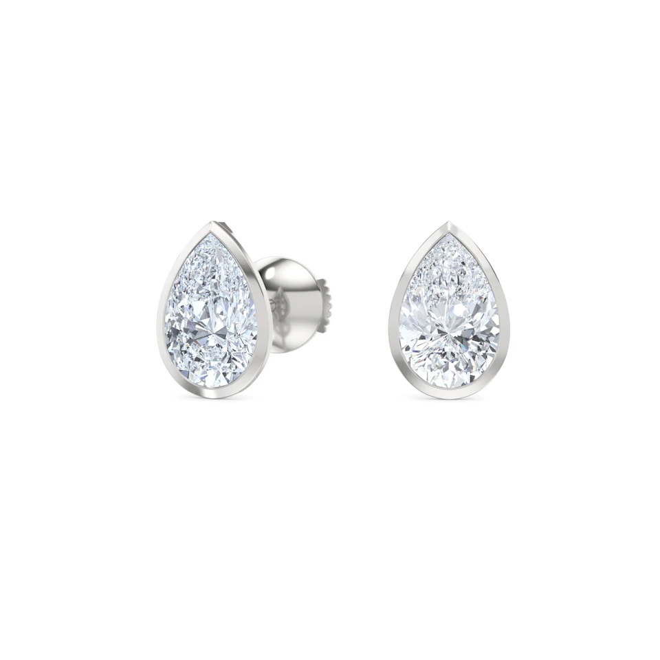 Bezel Set 3.00ct Pear Cut Lab Diamond Stud Earrings in 18K White Gold