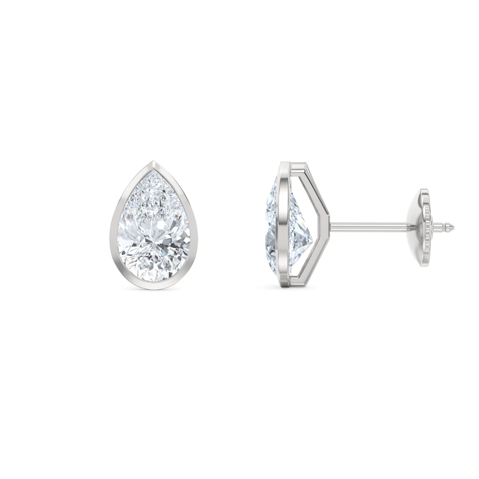 Bezel Set 3.00ct Pear Cut Lab Diamond Stud Earrings in Platinum