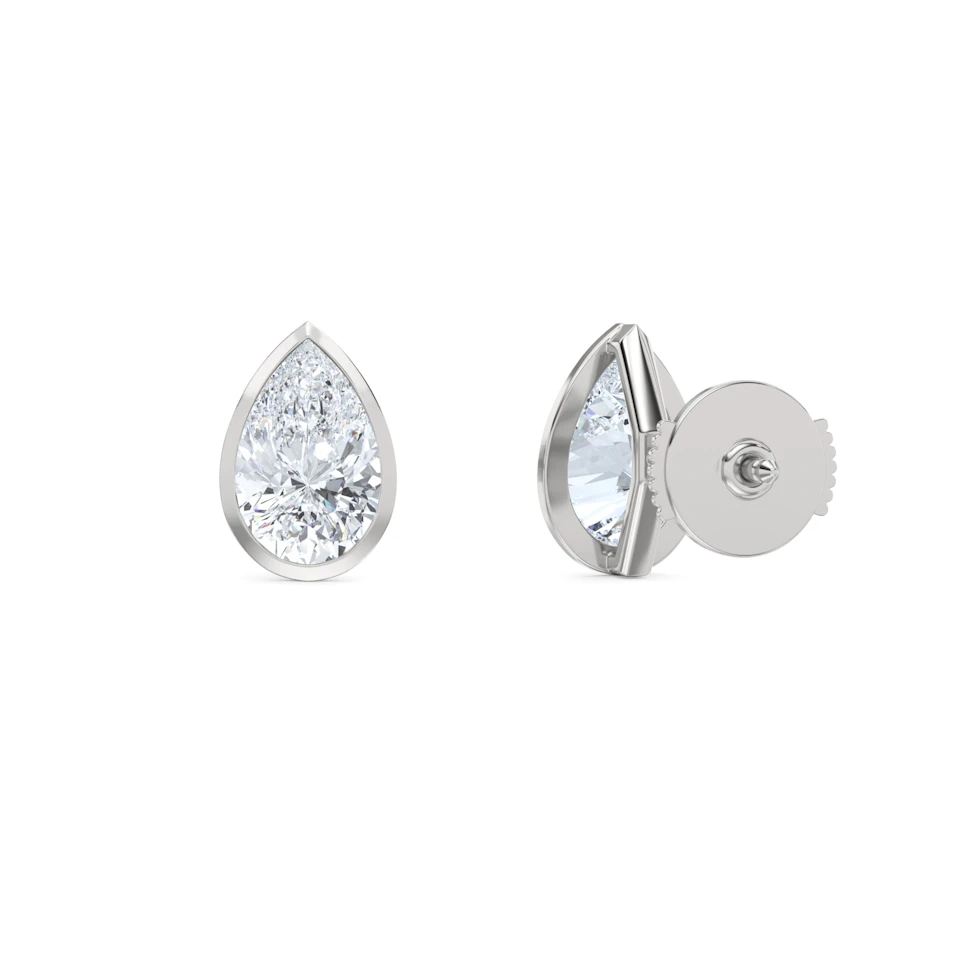 Bezel Set 3.00ct Pear Cut Lab Diamond Stud Earrings in 18K White Gold