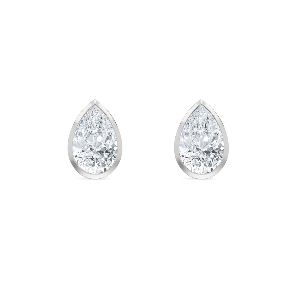Bezel Set 3.00ct Pear Cut Lab Diamond Stud Earrings in 18K White Gold